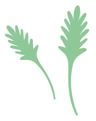 Leaves. Figured part of the plant. Green vegetation. Color vector illustration. Isolated background. Flat style. Idea for web design.