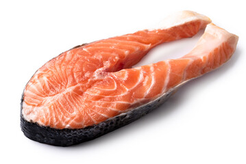 Trancio di salmone fresco isolato su fondo bianco