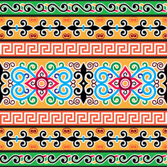 Mongolian folk art seamless vector pattern with flowers and swirls, traditional textile or fabric print colorful design
