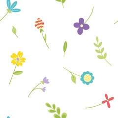 Flower seamless pattern. Cute floral summer template. Flat, cartoon, vector