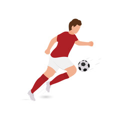 Fototapeta na wymiar Faceless Soccer Player Hitting Ball From Knee On White Background.