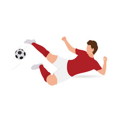 Faceless Male Soccer Player Kicking Ball On White Background.
