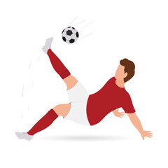 Fototapeta na wymiar Faceless Footballer Player Kicking Ball On White Background.