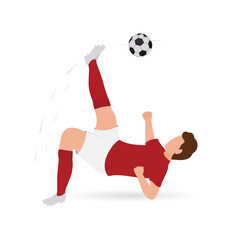 Fototapeta na wymiar Faceless Male Soccer Player Kicking Ball On White Background.