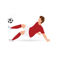 Faceless Male Soccer Player Kicking Ball On White Background.