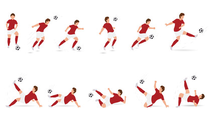 Set Of Faceless Male Soccer Player Kicking Ball In Various Poses. © Abdul Qaiyoom