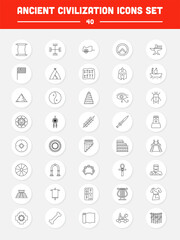 Black Line Art Set Of Ancient Civilization Icons In Flat Style.