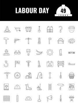Linear Style Labour Day 49 Icon Or Symbol Set.