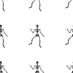 Black skeletons in various poses pattern. Halloween design. Perfect for fall, holidays, fabric, textile. Seamless repeat swatch.