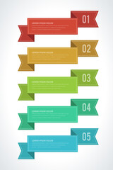 Colored geometric angled ribbon horizontal infographics scheme business plan steps organization realistic vector illustration. Information flag module structure data chart management solutions