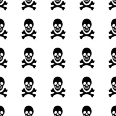 Black skeletons in various poses pattern. Halloween design. Perfect for fall, holidays, fabric, textile. Seamless repeat swatch.