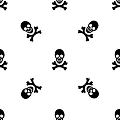 Black skeletons in various poses pattern. Halloween design. Perfect for fall, holidays, fabric, textile. Seamless repeat swatch.