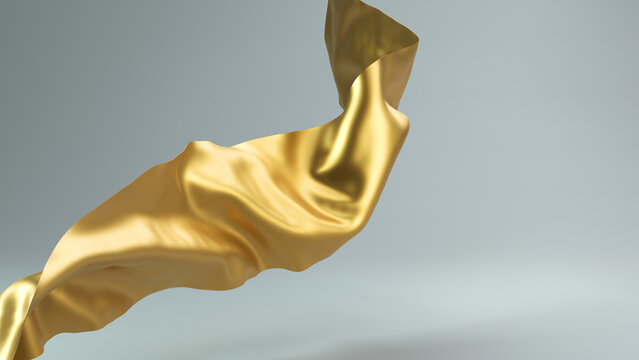 Golden cloth piece of blowing fabric 3d rendered elegant textile.