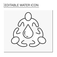  Drop line icon. Water substance. People cover the water drop. Nature. Eco system. Water concept. Isolated vector illustration. Editable stroke