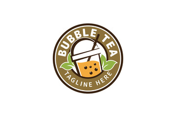 Bubble tea logo with vintage style. Emblem bubble tea logo.