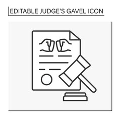  Document line icon. Conflict resolution in court. Judge decision. Judge gavel concept. Isolate vector illustration. Editable stroke