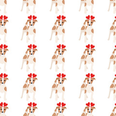 Obraz na płótnie Canvas Cute dogs Jack Russell Terrier. Fanny animals . Vector hand drawn seamless pattern. Perfect for baby, kids apparel, print design, textile. White background.