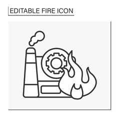  Fire line icon. Factory on fire.Flames spread on property. Disaster concept. Isolated vector illustration. Editable stroke