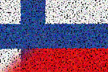 Fototapeta na wymiar Finland and Russia. Finland flag and Russia flag. Concept of negotiations, help, association of countries, political and economic relations. Horizontal design. Abstract design. 3D illustration.