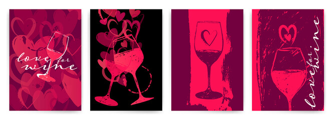 Templates with hand drawings of hearts and wine glasses.