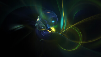 Abstract colorful green fiery shapes. Fantasy light background. Digital fractal art. 3d rendering.