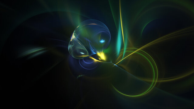 Abstract colorful green fiery shapes. Fantasy light background. Digital fractal art. 3d rendering.