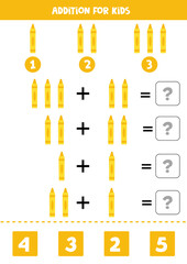 Addition for kids with cute yellow crayon.