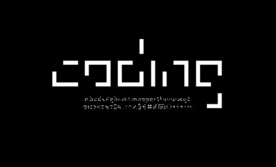 Coding font, technology alphabet, digital letters and numbers