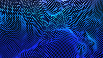 Three dimensional trends. Blue glowing grid with peaks and dips. Shallow depth of field. 3d illustration, 3D render.
 - obrazy, fototapety, plakaty