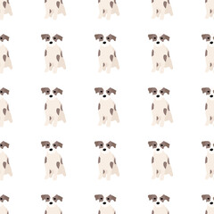 Cute dogs Jack Russell Terrier. Fanny animals . Vector hand drawn seamless pattern. Perfect for baby, kids apparel, print design, textile. White background.