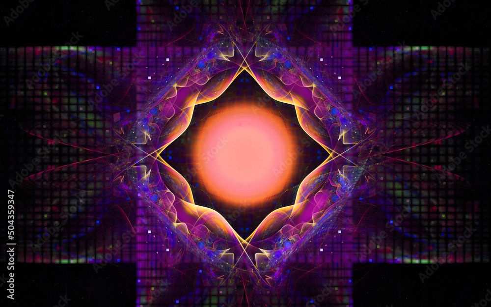 Leinwandbilder digital illustration abstract image generated fractal background image portal pattern of various geometric shapes and lines of various colors for computer graphics or web design
