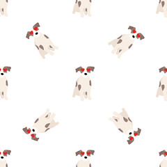 Cute dogs Jack Russell Terrier. Fanny animals . Vector hand drawn seamless pattern. Perfect for baby, kids apparel, print design, textile. White background.