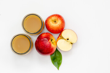 apple juice with pulp unclarified and unfiltered, vitamin chilled drink in summer, apples, healthy food, top view