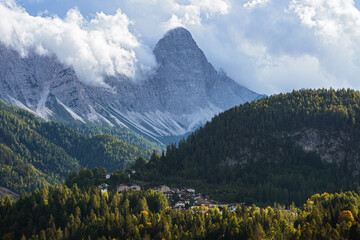 Sassolungo di Cibiana: one of the most scenic peaks of Cadore and the Belluno Dolomites, near the town of Cibiana di Cadore, Veneto, Italy - October 2021.