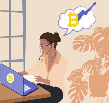The girl is engaged in cryptocurrency