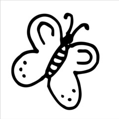 Vector butterfly doodle, hand-drawn butterfly in children's cartoon style