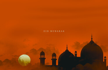 Eid Mubarak Islamic Design Crescent Moon and Arabic Calligraphy
