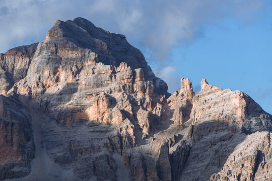 the tofane group: one of the most famous and spectacular mountains in the dolomites, near the town of Cortina d'Ampezzo - October 2021.