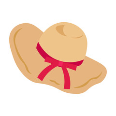 赤いリボンのついた麦わら帽子のイラスト