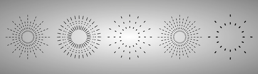 Obraz premium Sunburst set. Vintage sunrise collection. Vector light rays elements on grey background. Vector Illustration 