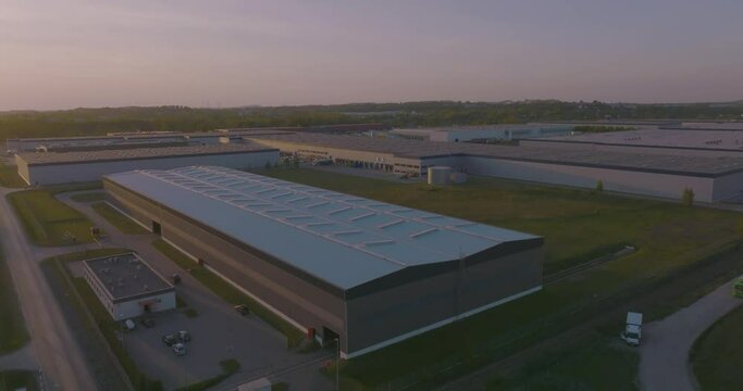 Aerial view on Warehouse. Drone view of the central warehouse in Silesia, Sosnowiec. The concept of online shopping, the power of online shopping.