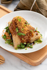 Vegetable zongzi. Vegetarian rice dumpling for Duanwu Dragon Boat Festival food.