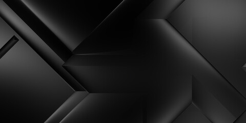 Black 3d geometric background. Trendy luxury minimalist design. Geometrical template. Premium abstract wallpaper with dark elements. Exclusive design for poster, brochure, presentation, website.