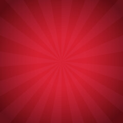 Red background with red sun rays. Abstract summer sun shine. Flat vector illustration