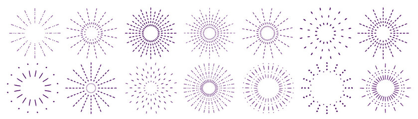 Sunburst set. Vintage sunrise collection. Vector light rays elements on white background. Vector Illustration 