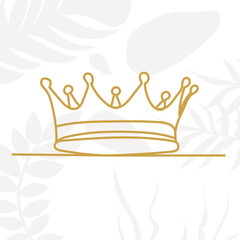 crown drawing by one continuous line, on abstract background, vector