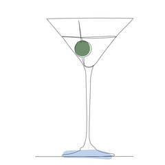 cocktail drawing by one continuous line, vector