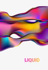 Abstract liquid holographic gradient shape. 3D Vector design background.