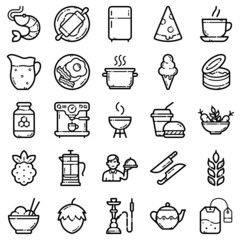 Fototapeta premium Food Flat Icon Set Isolated On White Background