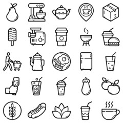 Food Flat Icon Set Isolated On White Background